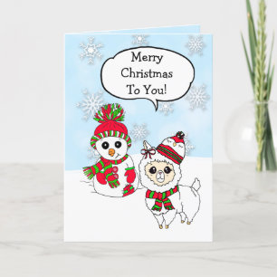 Carte Joyeux Noël Llama et la main de Snowman dessinée