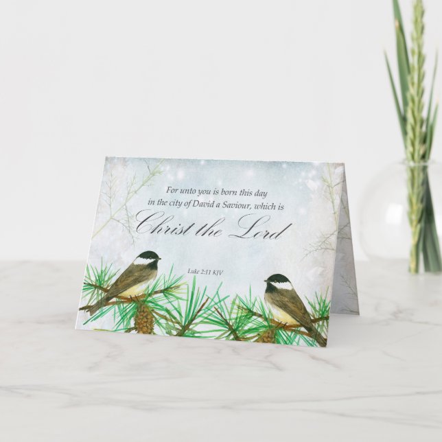 Carte Joyeux Noël Luc Écriture Biblique Mésanges (Devant)