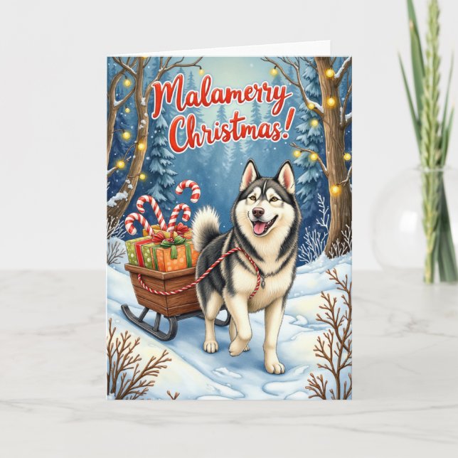 Carte Joyeux Noël Malamerry – Fête de Noël du Malamute d (Devant)