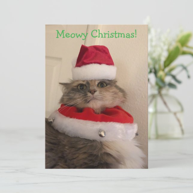 Carte Joyeux Noël miaou (Debout devant)