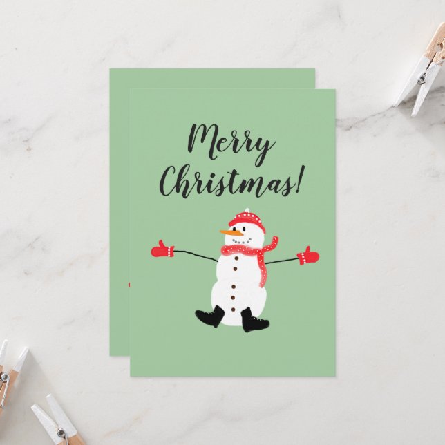 Carte Joyeux Noël mignon Snowman Frosty (Devant/Arrière en situation)