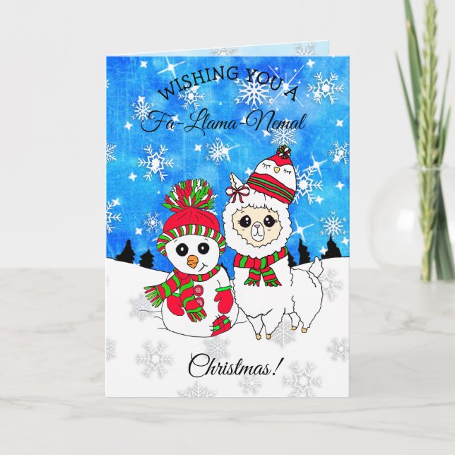 Carte Joyeux Noël mignonne Festive de Llama (Devant)