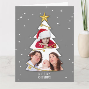 Carte Joyeux Noël moderne arbre photo Collage gris