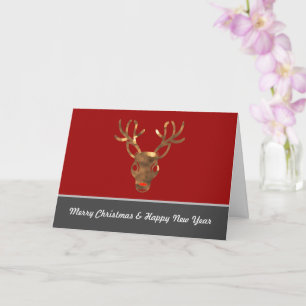 Carte Joyeux Noël noble avec renne au nez rouge !
