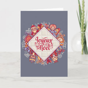 Carte Joyeux Noel Noël français traditionnel rouge gris