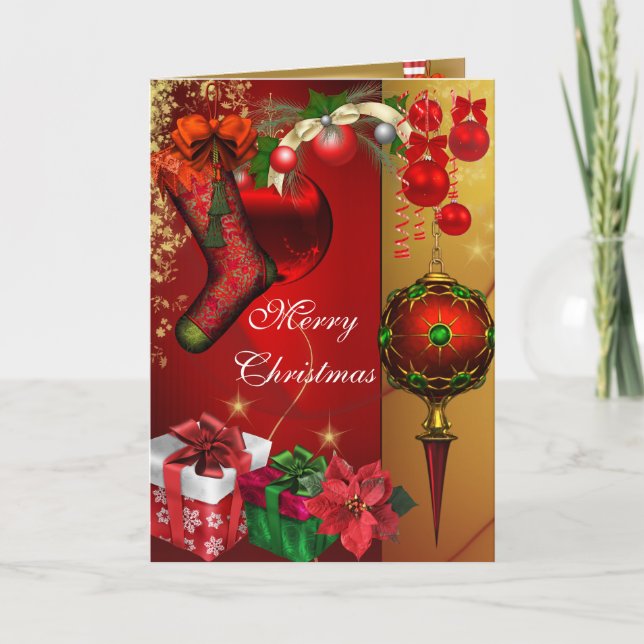 Carte Joyeux Noël Or Rouge Blanc Christmas (Devant)
