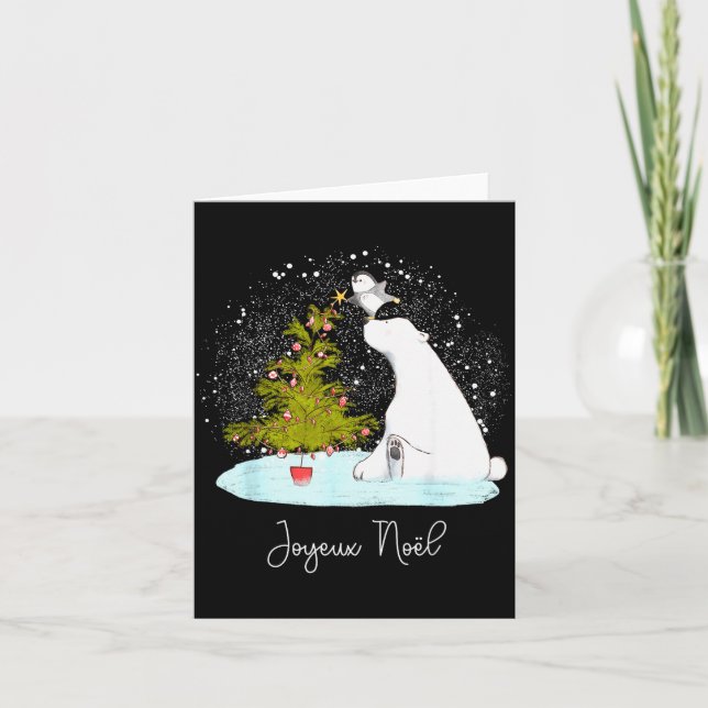 Carte Joyeux Noël - Ourson mignon pingouin Noël  (Devant)