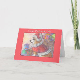 Carte Joyeux Noël, papa, chien de Corgi habillé comme Pè