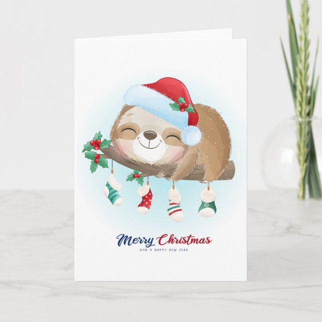 Carte Joyeux Noël Paresseux (Devant)