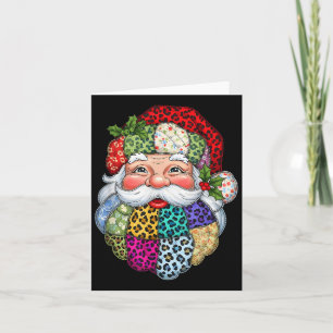 Carte Joyeux Noël Patchwork visage de Père Noël X-mas No