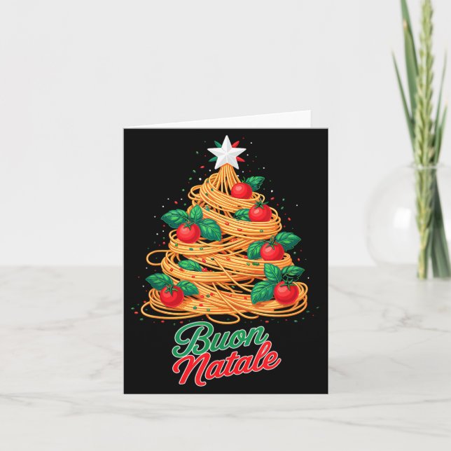 Carte Joyeux Noël Pâtes Spaghetti Italien Drôle de Noël (Devant)