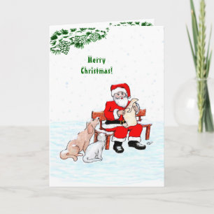 Carte Joyeux Noël! Père Noël avec chat et chien