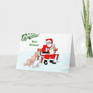 Carte Joyeux Noël ! Père Noël avec Chat et Chien