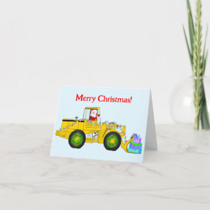 Carte Joyeux Noël Père Noël En Bulldozer Livrant Cadeau