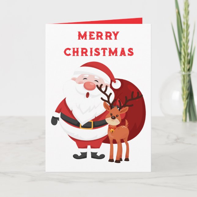 Carte Joyeux Noël PÈRE NOËL ET RENNES (Devant)