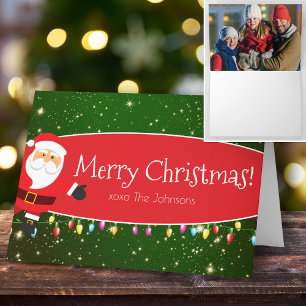 Carte Joyeux Noël Père Noël Nom de famille Rouge et Vert