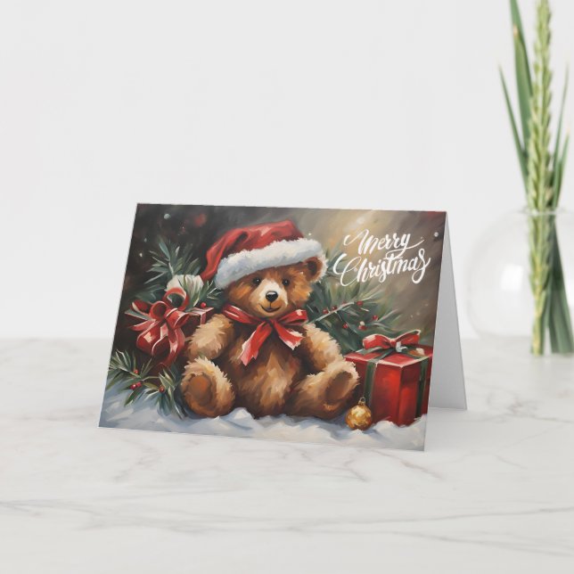 Carte Joyeux Noël Père Noël Teddy Bear (Devant)