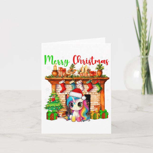 Carte Joyeux Noël Père Noël Unicorn Xmas Symboles Matchi (Devant)