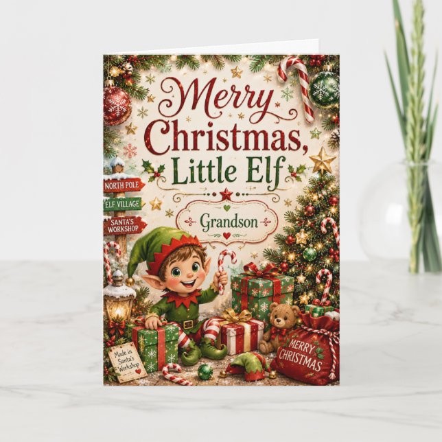 Carte Joyeux Noël Petit Elf Fils (Devant)