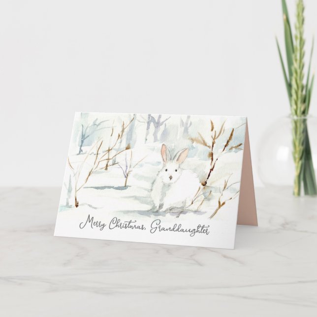 Carte Joyeux Noël Petite-Fille Lapin Blanc Neige (Devant)