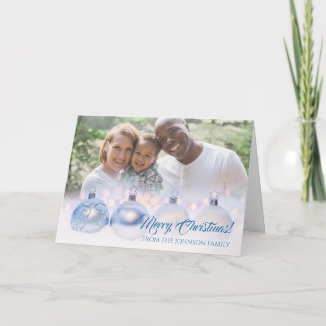 Carte Joyeux Noël Photo Famille Avec Baubles (Devant)