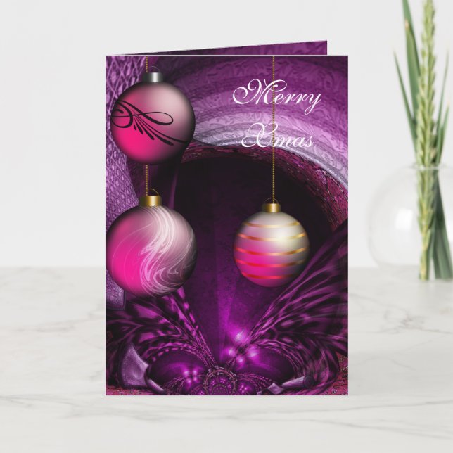 Carte Joyeux Noël Plum Pink Balls (Devant)