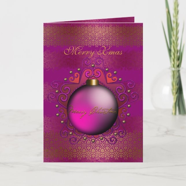Carte Joyeux Noël Plum Profond Pink Gem (Devant)
