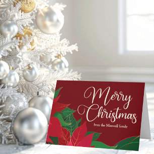 Carte Joyeux Noël Poinsettia Élégant Rouge Personnalisé