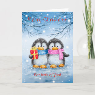 Carte Joyeux Noël pour vous deux, Penguin Couple