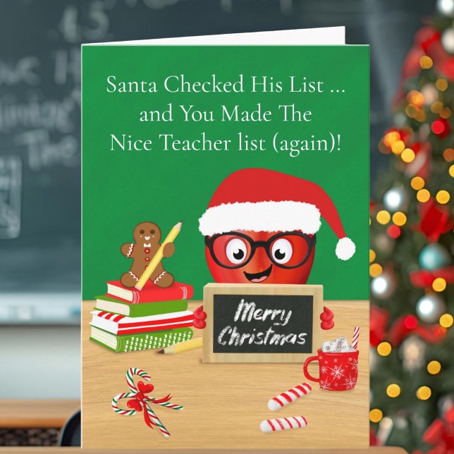 Carte Joyeux Noël Professeur Joli Pomme sur Bureau (Créateur téléchargé)