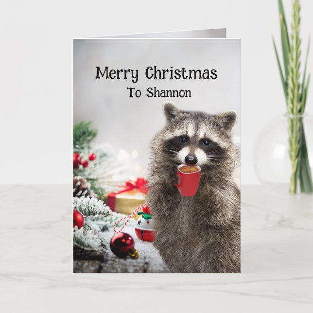Carte Joyeux Noël Raccoons Nom personnalisé Humour (Devant)