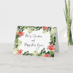 Carte Joyeux Noël Red Holly Modern Script Fêtes de fin d