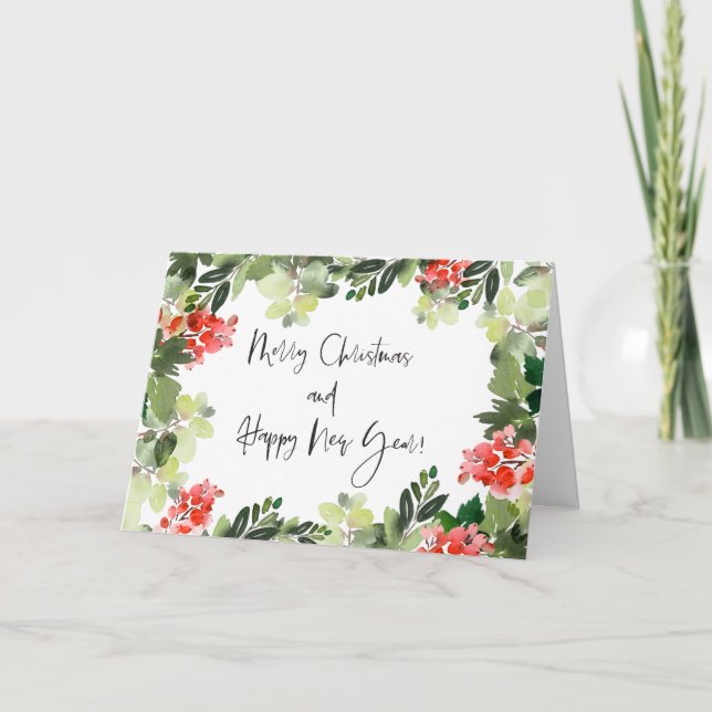 Carte Joyeux Noël Red Holly Modern Script Fêtes de fin d (Devant)