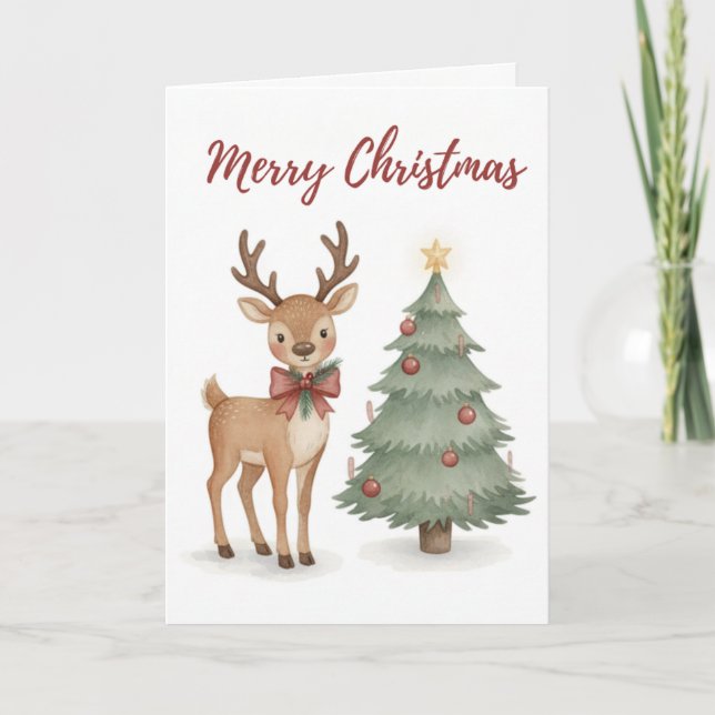 Carte Joyeux Noël Renne avec Sapin de Noël (Devant)