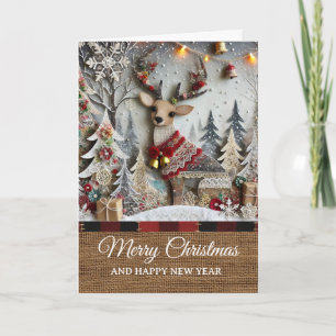Carte Joyeux Noël Renne Rustique Vintage 