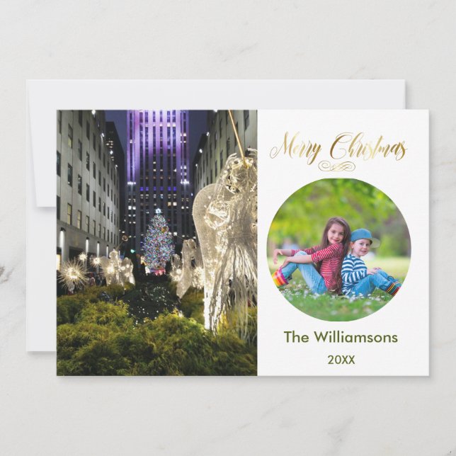 Carte Joyeux Noël Rockefeller Arbre et photo de famille (Devant)