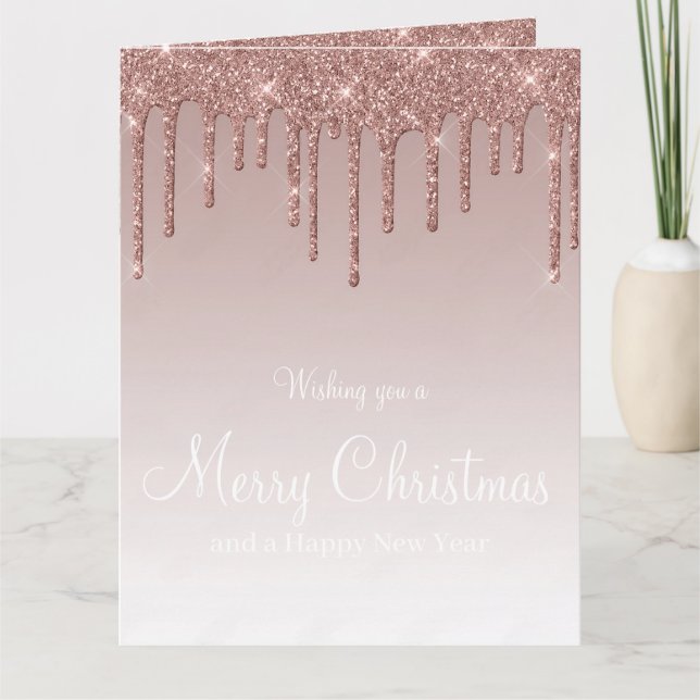 Carte Joyeux Noël Rose Gold Drift Glam Girl (Devant)