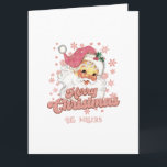 Carte Joyeux Noël rose rétro typographie Santa Claus<br><div class="desc">Joyeuse typographie rétro rose de Noël avec un Père Noël avec un casquette rose. Texte personnalisable à l'avant et à gauche dans le panneau.</div>