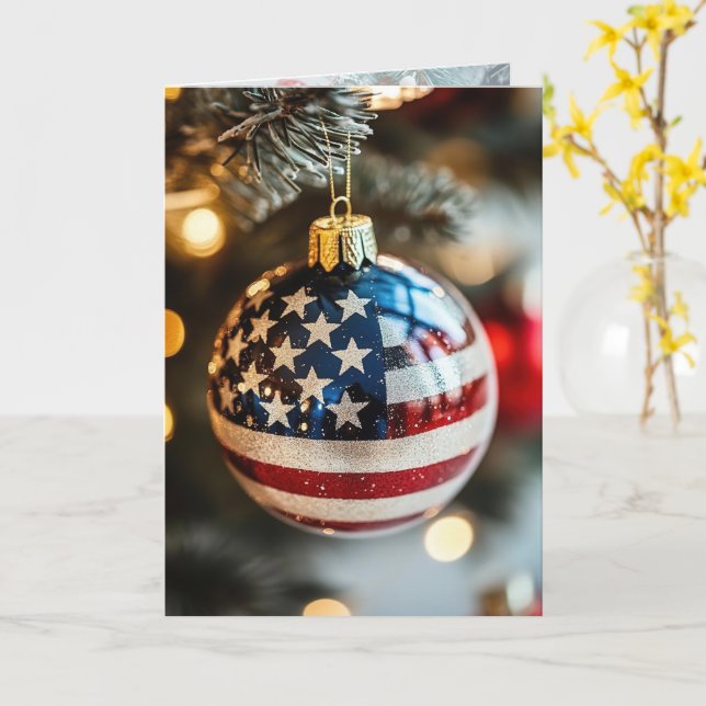 Carte Joyeux Noël rouge blanc bleu à vous ! (Fleur jaune)