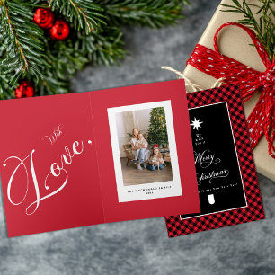 Carte Joyeux Noël Rouge Buffalo Plaid Photo Pliée