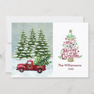 Carte Joyeux Noël Rouge Camion Scène de neige Noël