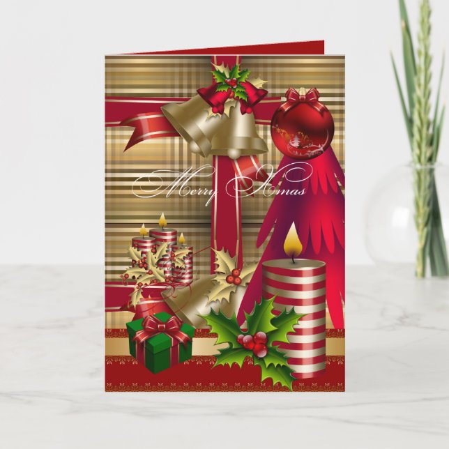 Carte Joyeux Noël Rouge Vert Or Noël (Devant)