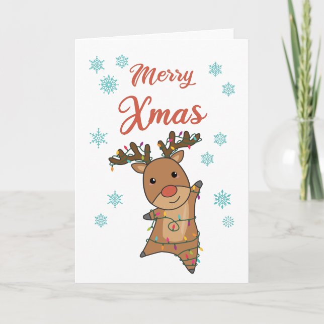 Carte Joyeux Noël Rudolph Red Nez Reindeer mignons Anima (Devant)