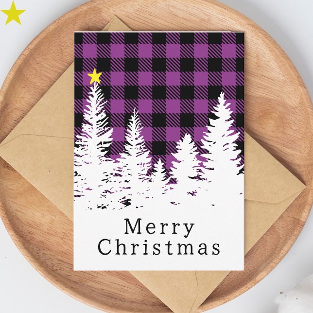 Carte Joyeux Noël rustique plaid de buffle violet forêt (Créateur téléchargé)