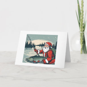 Carte Joyeux Noël Santa Claus Pêche Poissons
