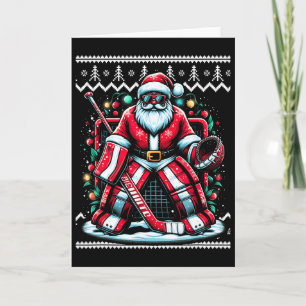 Carte Joyeux Noël Santa Gardien de but de hockey détesta