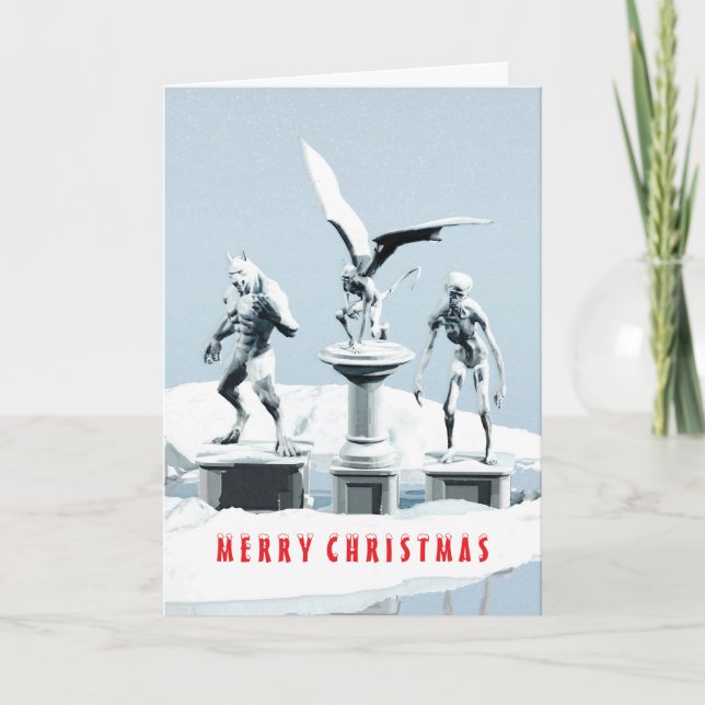Carte Joyeux Noël. Sculptures de glace monstrueuses (Devant)