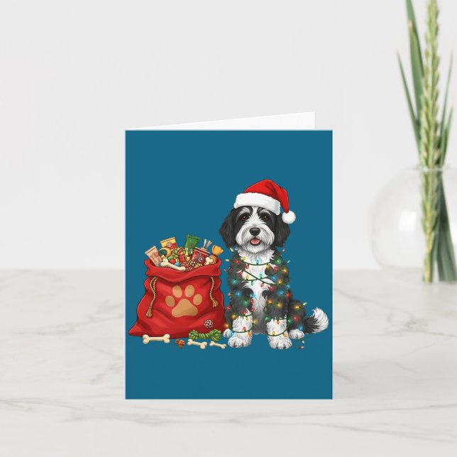 Carte Joyeux Noël Sheepadoodle Lumières Chienne Maman Sh (Devant)