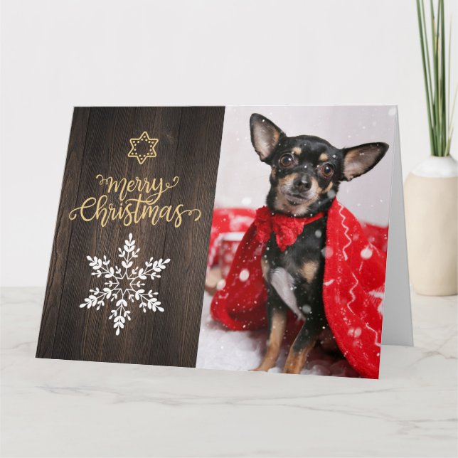 Carte Joyeux Noël Snowflake et Wood Dog Photo (Devant)