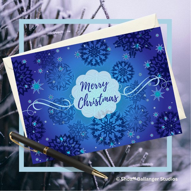 Carte Joyeux Noël Snowflakes Design en bleu (Créateur téléchargé)